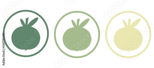 Set of eco-icons with an apple in a circle of three color options. Vector icon on a white background