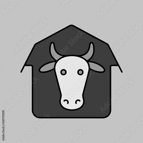 Cowshed vector grayscale icon. Farm animal sign