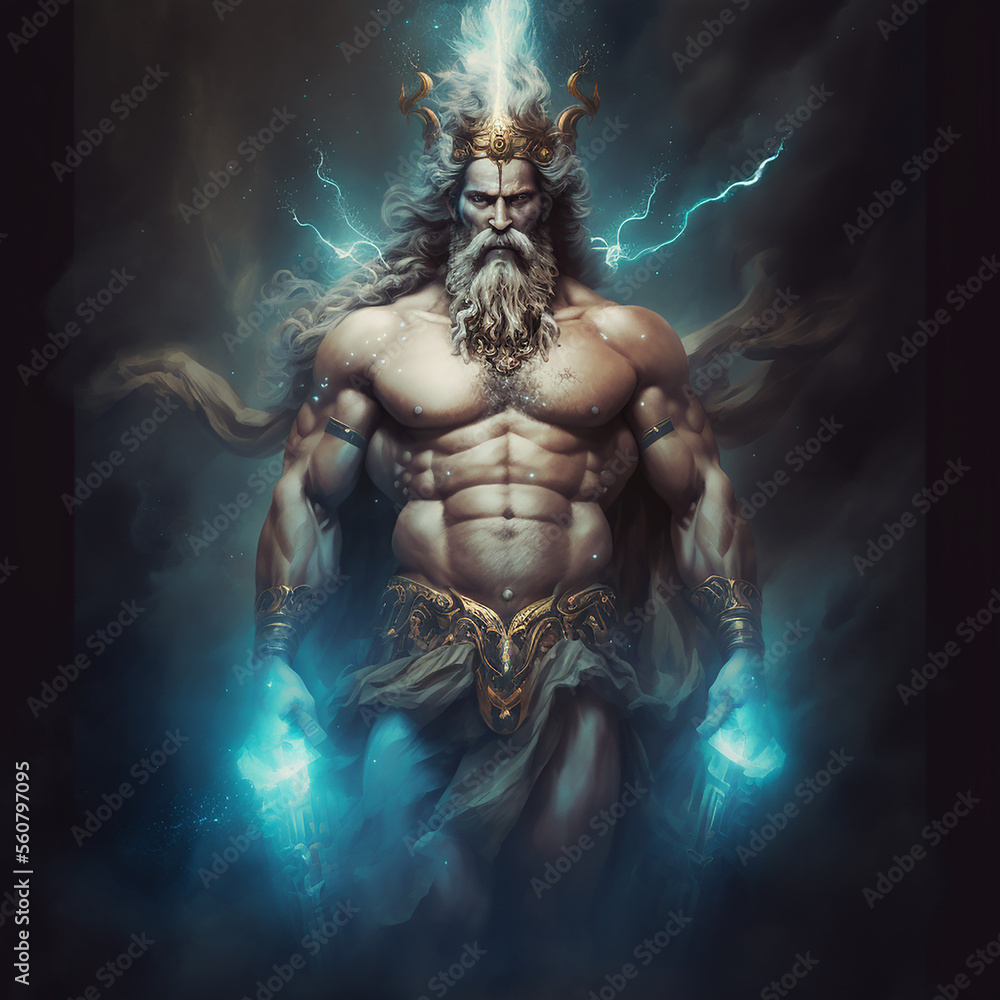 Ancient greek god Zeus. Created with Generative AI technology. Stock