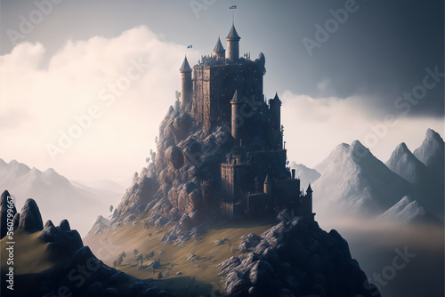 castle sunrise over the mountains created with generative ai technology