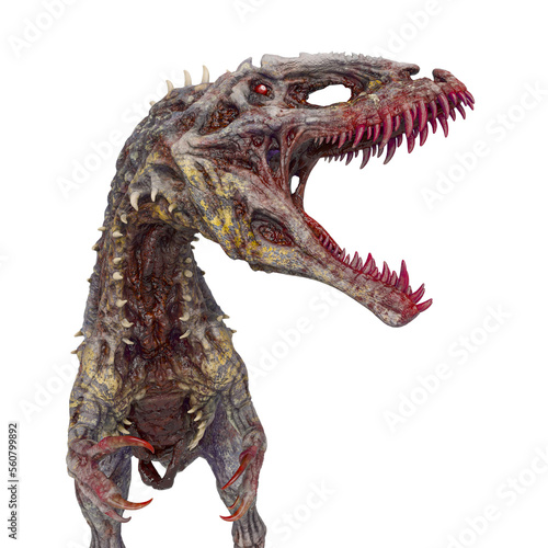 giganotosaurus is a zombie in angry pose on close up view