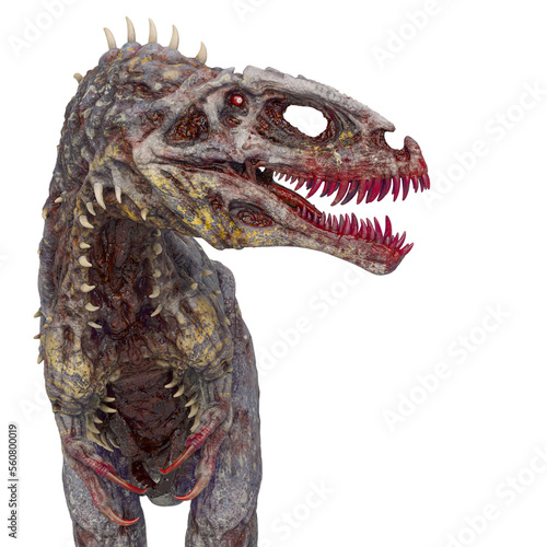 giganotosaurus is a zombie in stand up pose and looking to the side
