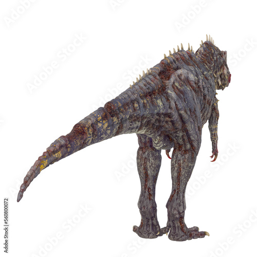 giganotosaurus is a zombie in stand up pose rear view