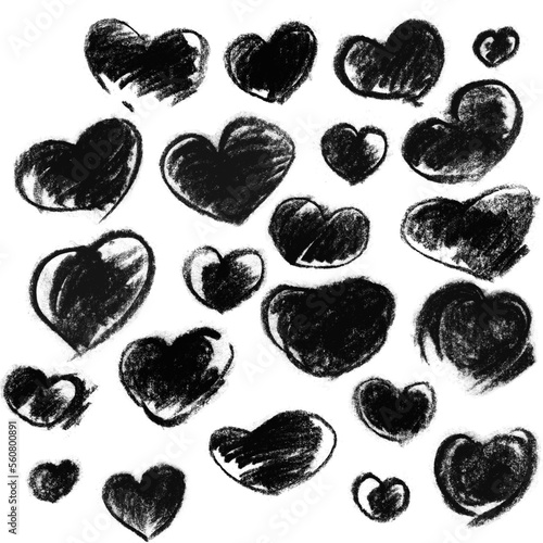 A set of painted silhouettes of isolated hearts. Different hearts for decoration. Valentine's day, Valentine's day, wedding. Templates in the form of hearts.For masks and brushes.