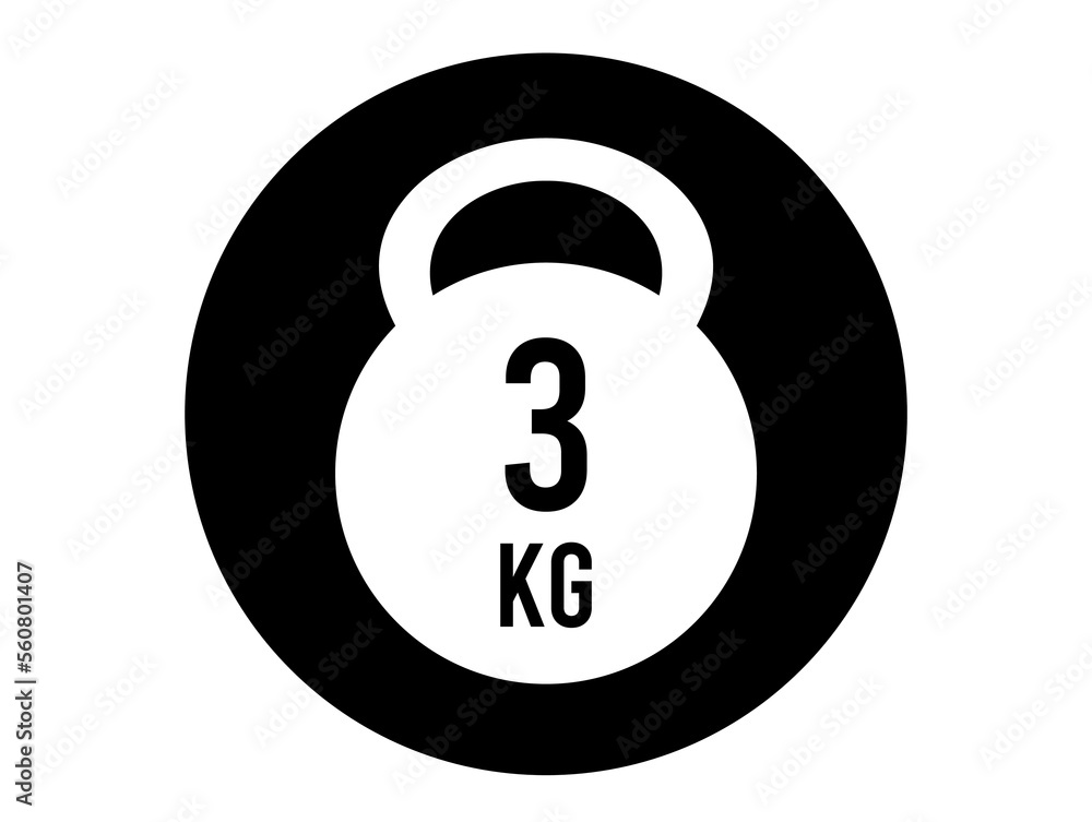 3 kg weight icon. Vector weight in kilograms isolated on white background 3 kg weight icon. Vector weight in kilograms isolated on white background