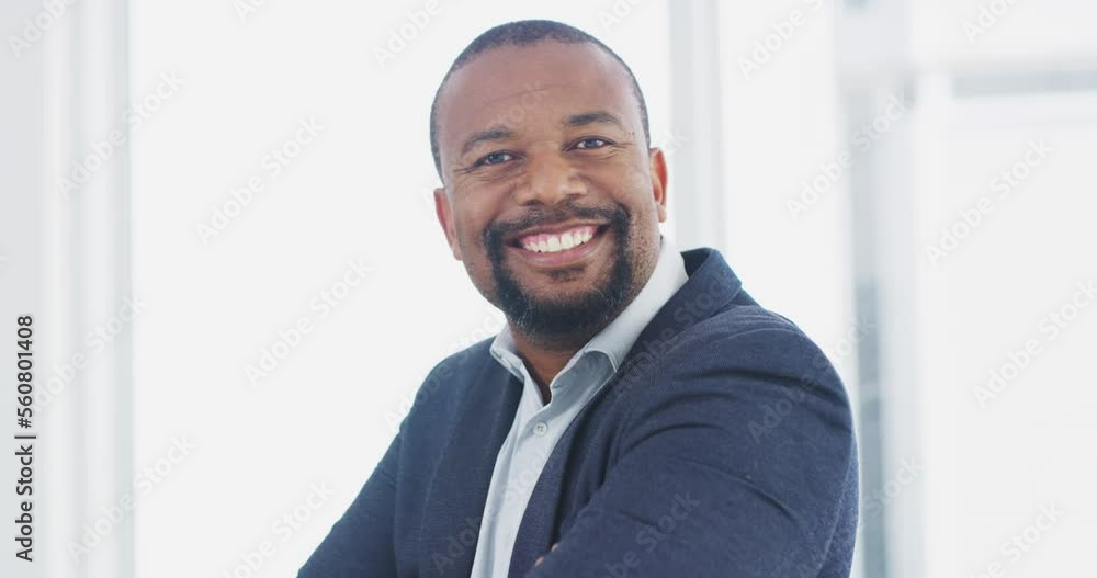 Happy, smile and face of businessman in office for management, leadership and vision. Professional, executive and future with portrait of black man ceo in startup agency for mindset, career or goal Happy, smile and face of businessman in office for management, leadership and vision. Professional, executive and future with portrait of black man ceo in startup agency for mindset, career or goal