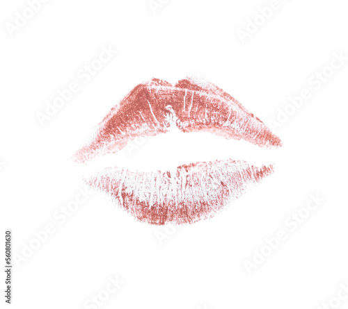 Fotografía Brown lipstick kiss mark on white background