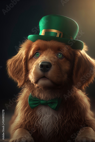 cute dog with green leprechaun hat, st patricks day concept illustration