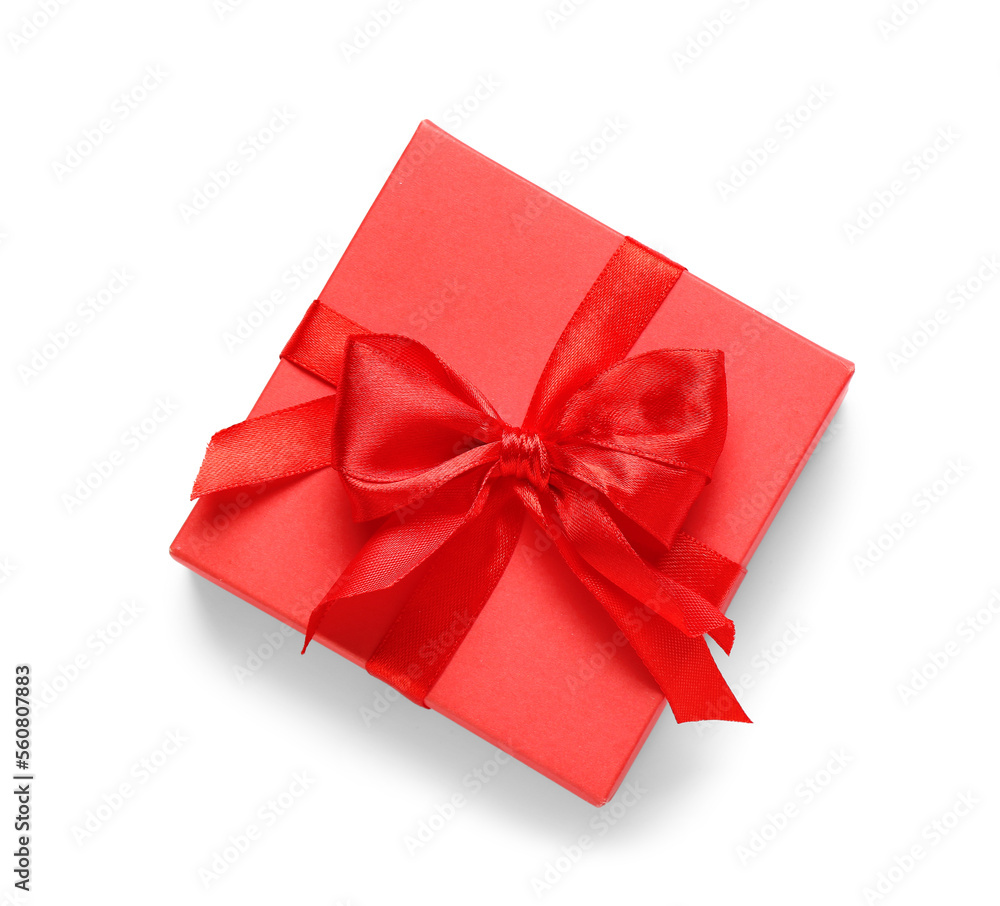 Gift box with beautiful bow isolated on white background. Valentine's Day celebration Gift box with beautiful bow isolated on white background. Valentine's Day celebration