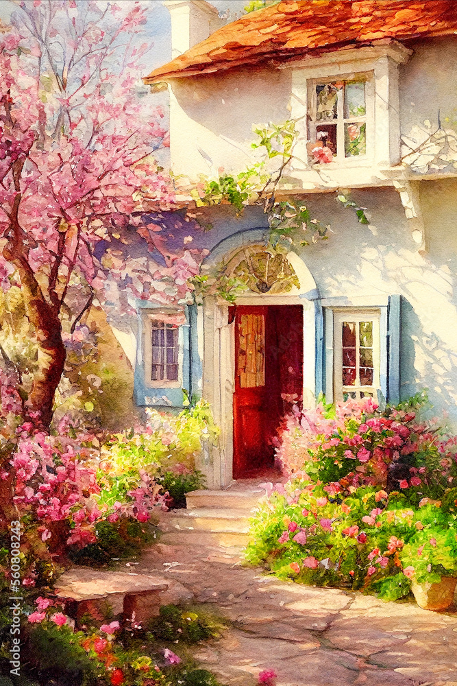 Fototapeta premium Fairy tale rustic country house spring