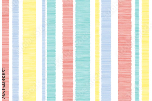 Seamless ikat vector white colorful background fabric pattern stripe unbalance stripe patterns cute vertical blue pink yellow pastel color stripes different size grid fabric colorful illustration.