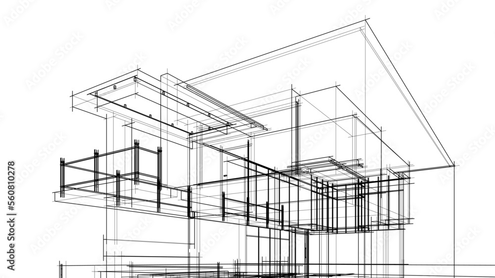 house building sketch architectural 3d illustration