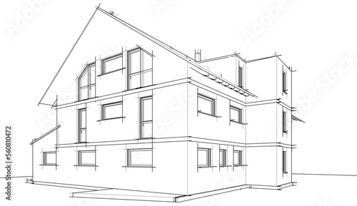 house building sketch architectural 3d illustration