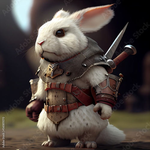 Rabbit Warrior: Illustration of a Brave Rabbit in Medieval War Attire - Generated by AI