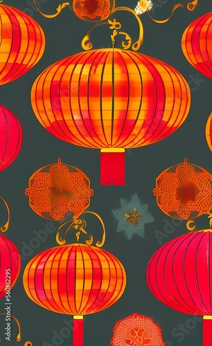 Chinese ornament pattern. Chinese ornament pattern background. AI-generated digital illustration.
