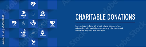 Charitable Giving w Donations Icon Set and Web Header Banner