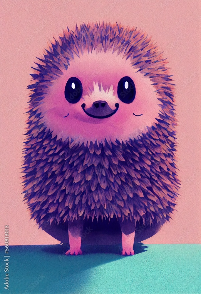 Funny adorable portrait headshot of cute forest hedgehog. European land animal standing facing front. Looking to camera. Watercolor imitation illustration. AI generated vertical artistic poster. Funny adorable portrait headshot of cute forest hedgehog. European land animal standing facing front. Looking to camera. Watercolor imitation illustration. AI generated vertical artistic poster.