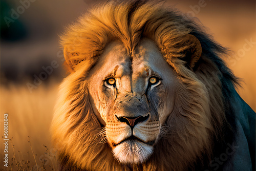 Portrait of a lion, close view, in nature