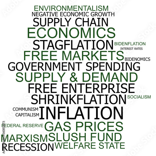 Inflation Economics Bidenomics Bidenflation Word Cloud photo