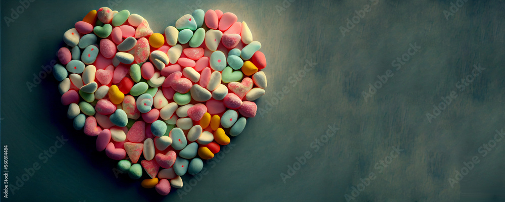 heart shaped candies, valentines day, copy space, isolated green background, generative ai heart shaped candies, valentines day, copy space, isolated green background, generative ai