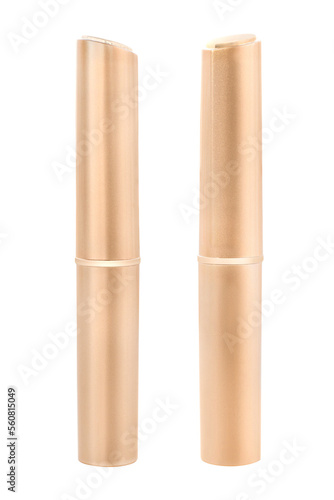 Obraz na płótnie Two view of closed golden lipstick tube isolated png with transparency w salonie