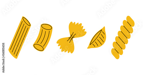 Pasta type italian noodle collection set cartoon illustration vector. Pasta type italian noodle set.