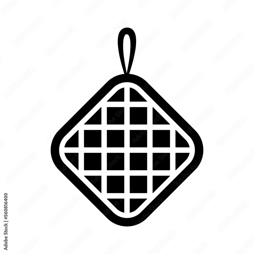 Kitchen potholder icon. Black silhouette. Front side view. Vector simple flat graphic illustration. Isolated object on a white background. Isolate. Kitchen potholder icon. Black silhouette. Front side view. Vector simple flat graphic illustration. Isolated object on a white background. Isolate.