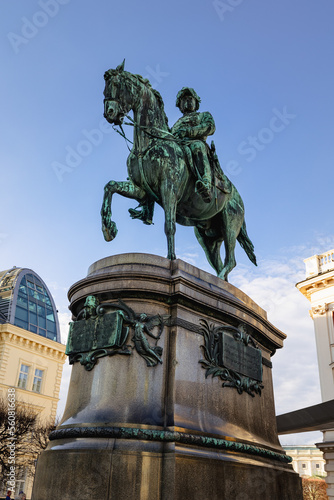 Vienna, Austria - January 5, 2023: Franz Joseph I monument near Albertina Museum, Vienna.