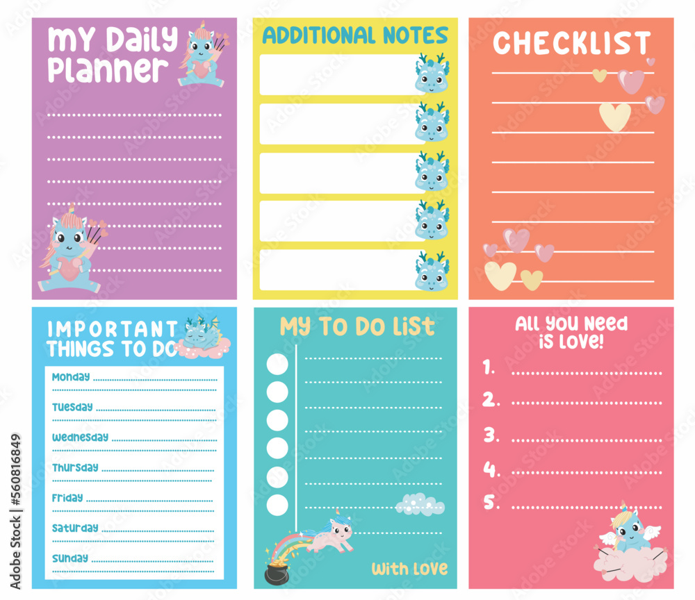Cute weekly planner background for kids with mythology animals ...