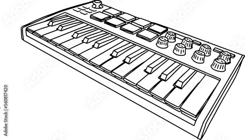 contour drawing of midi keyboard isolated in realistic style
