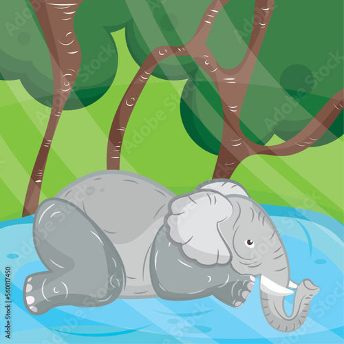 Cute elephant sketch on a zafari background Vector photo