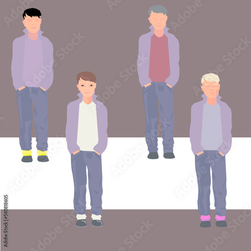 Fictional character hand-drawn in vector art. Cartoon character, popular music, youth culture...Four different designs.