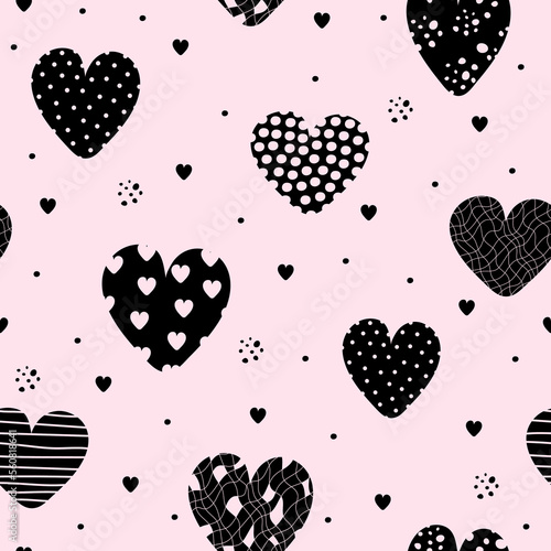 Hearts seamless pattern. Print with abstract texture. Valentine pattern. Packaging template, wrapping paper, textiles, bedding and wallpaper.