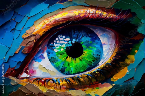 Digital Fluorite oil painting. Conceptual_abstract of a colorful closeup on an EYE generative ai © NelsonCharette Media