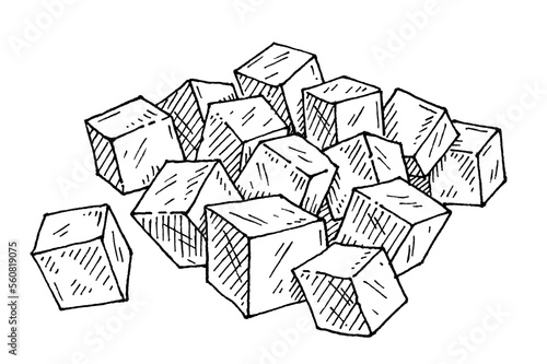 Slice cube fresh potato. Vintage engraving vector black illustration. Isolated on white