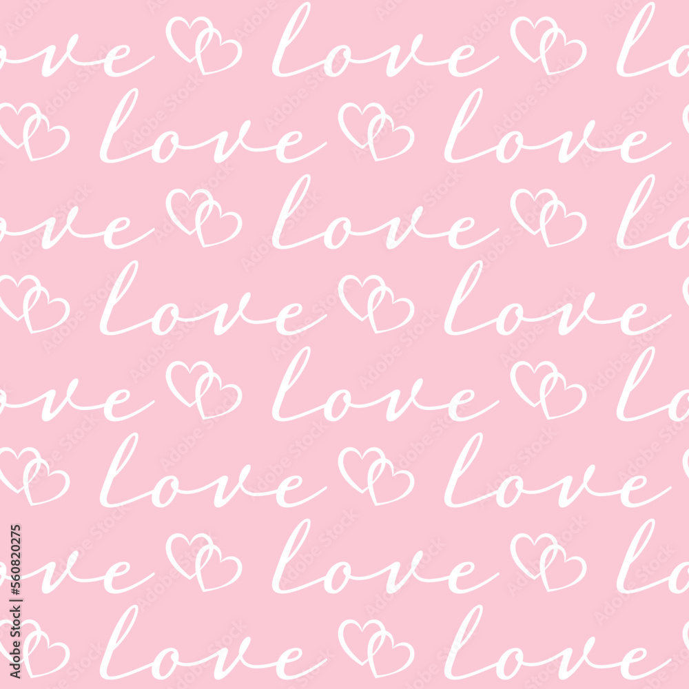 Seamless pattern of hand drawn love words and hearts on pink background. Design for Valentine’s Day, wedding and mother’s day celebration, greeting card, home decor, wrapping paper, scrapbooking. Seamless pattern of hand drawn love words and hearts on pink background. Design for Valentine’s Day, wedding and mother’s day celebration, greeting card, home decor, wrapping paper, scrapbooking.