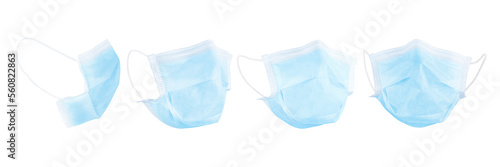 Obraz na płótnie Light blue medical face masks set. Four different views. Isolated png with transpaerency w salonie