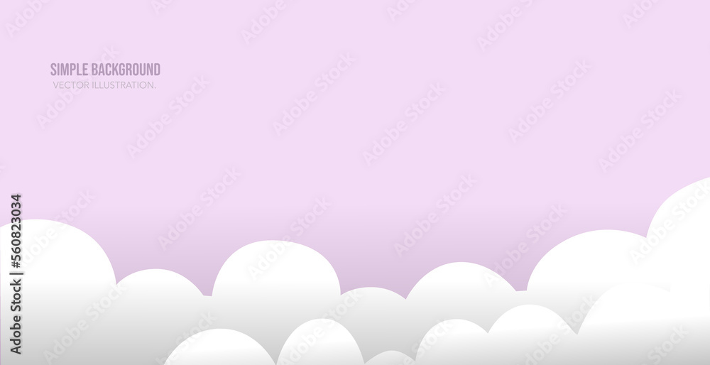 Light purple pastel background with clouds simple vector illustration.