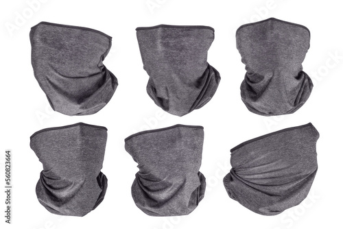 Obraz na płótnie Grey neck gaiters six views set with different face rotation. Isolated png with transparency w salonie