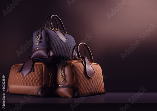 three stylish branded bags on display photo