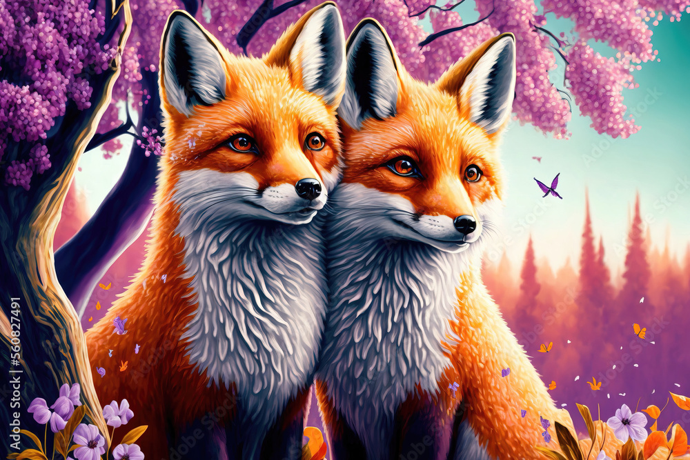 Obraz premium couple of foxes. sketch art for artist creativity and inspiration. generative AI