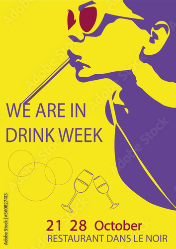 Poster for drinks week, promotion at the bar. A bright poster advertising drinks in an institution. A week of drinks at the establishment.