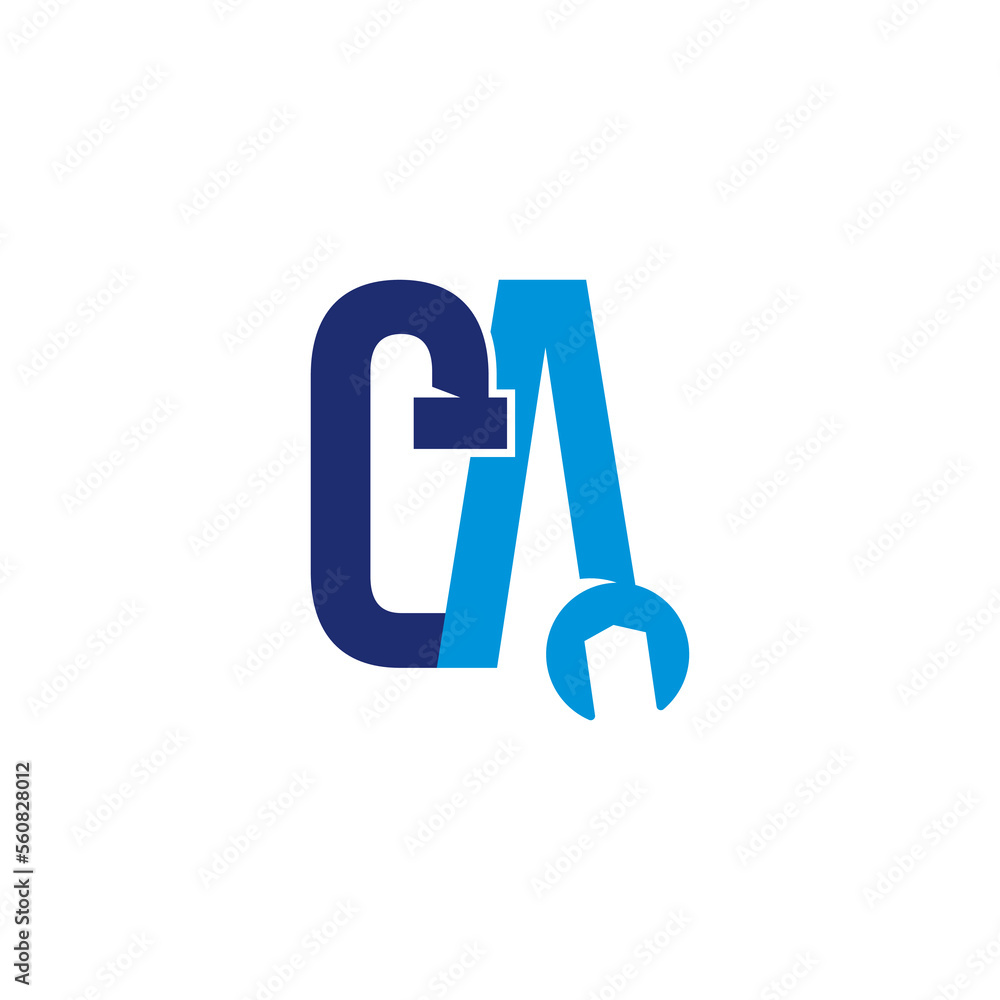 Letters CA Pipe and Wrench Logo Design 001 Letters CA Pipe and Wrench Logo Design 001