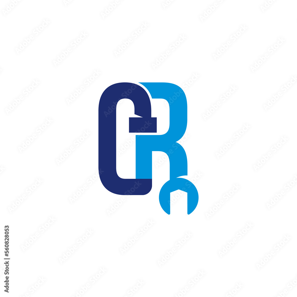 Letters CR Pipe and Wrench Logo Design 001 Letters CR Pipe and Wrench Logo Design 001