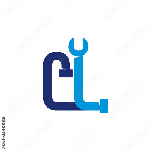 Fototapeta Naklejka Na Ścianę i Meble -  Letters CL Pipe and Wrench Logo Design 001