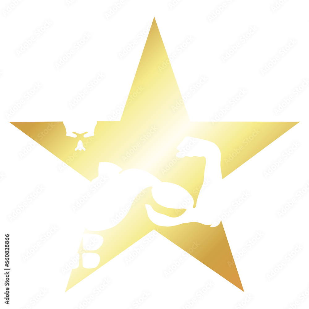 Athlete with biceps and a golden star. Symbol for gym and sports Athlete with biceps and a golden star. Symbol for gym and sports