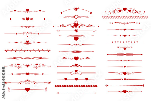 red text dividers set. Dividers for Valentine's day