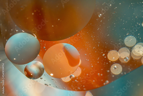 Obraz na płótnie Bubbles of oil in the water. Balloons, eyes, balls, colors.
Abstraction - Cosmos - Planets. w salonie