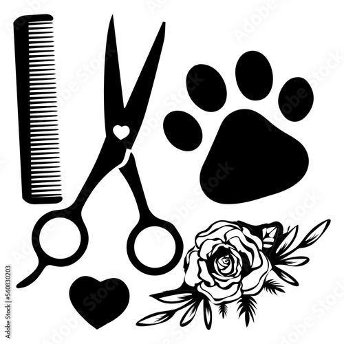 dog groomer svg png, pet grooming shop groomer animal barber comb salon dog bone hair cut hairstyle puppy canine wash logo svg png clipart vector cut Dog Grooming Hair Dryer Heart SVG Cut Files - Dog 