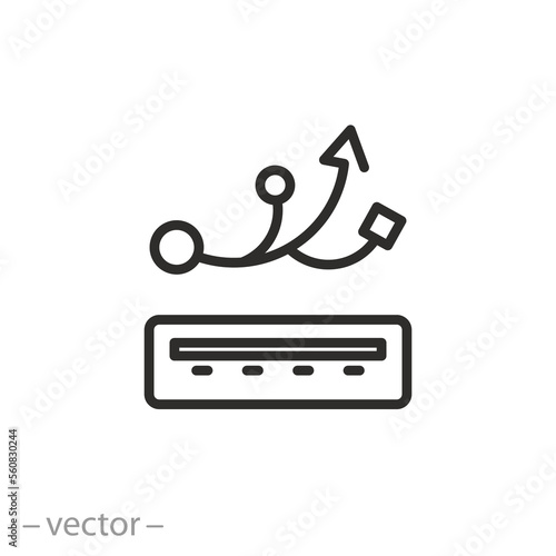 usb port icon, flash connection, computer connector, thin line symbol - editable stroke vector illustration